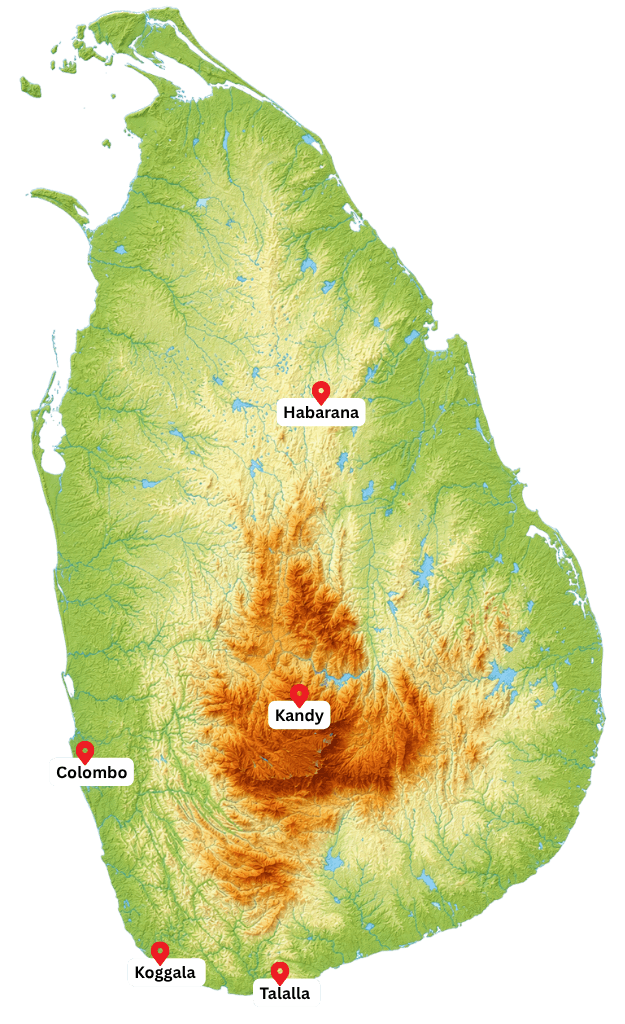 Ceylon Wellness Tour Route map