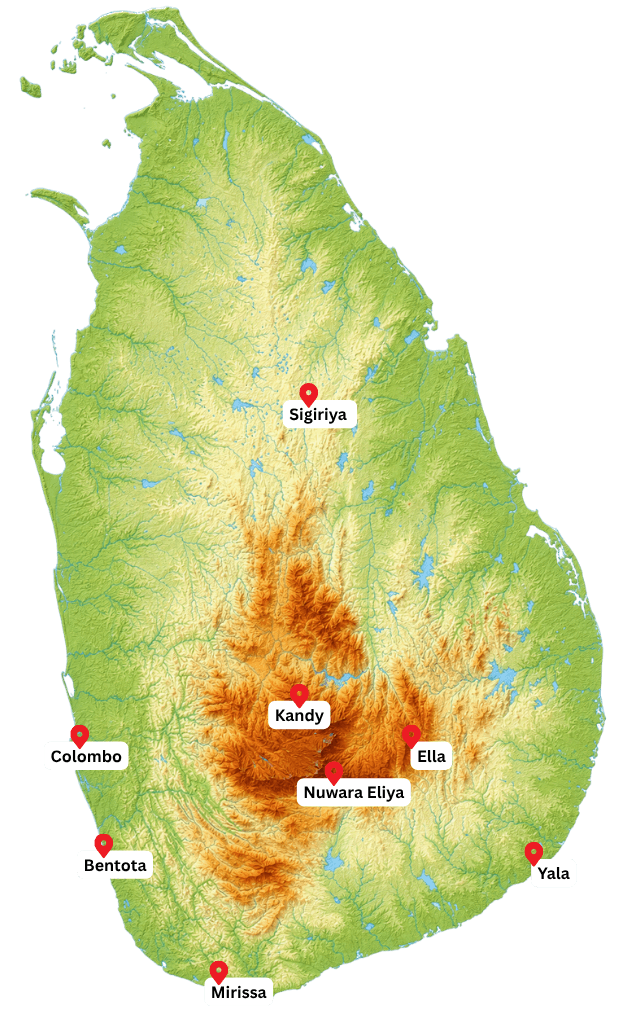 Ceylon Rail Journey Route map