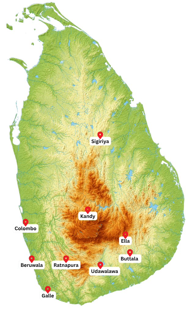 Ceylon Gem Tour Route map