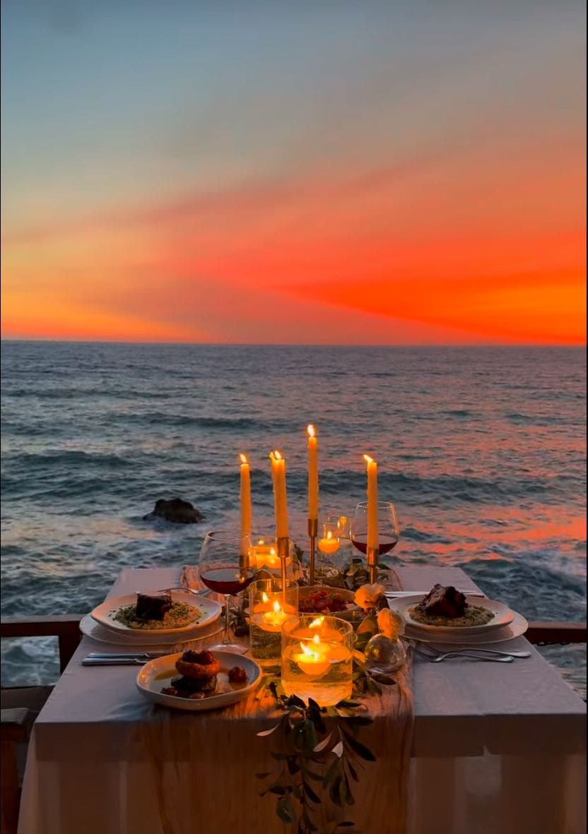 Candlelight dinner by the shore